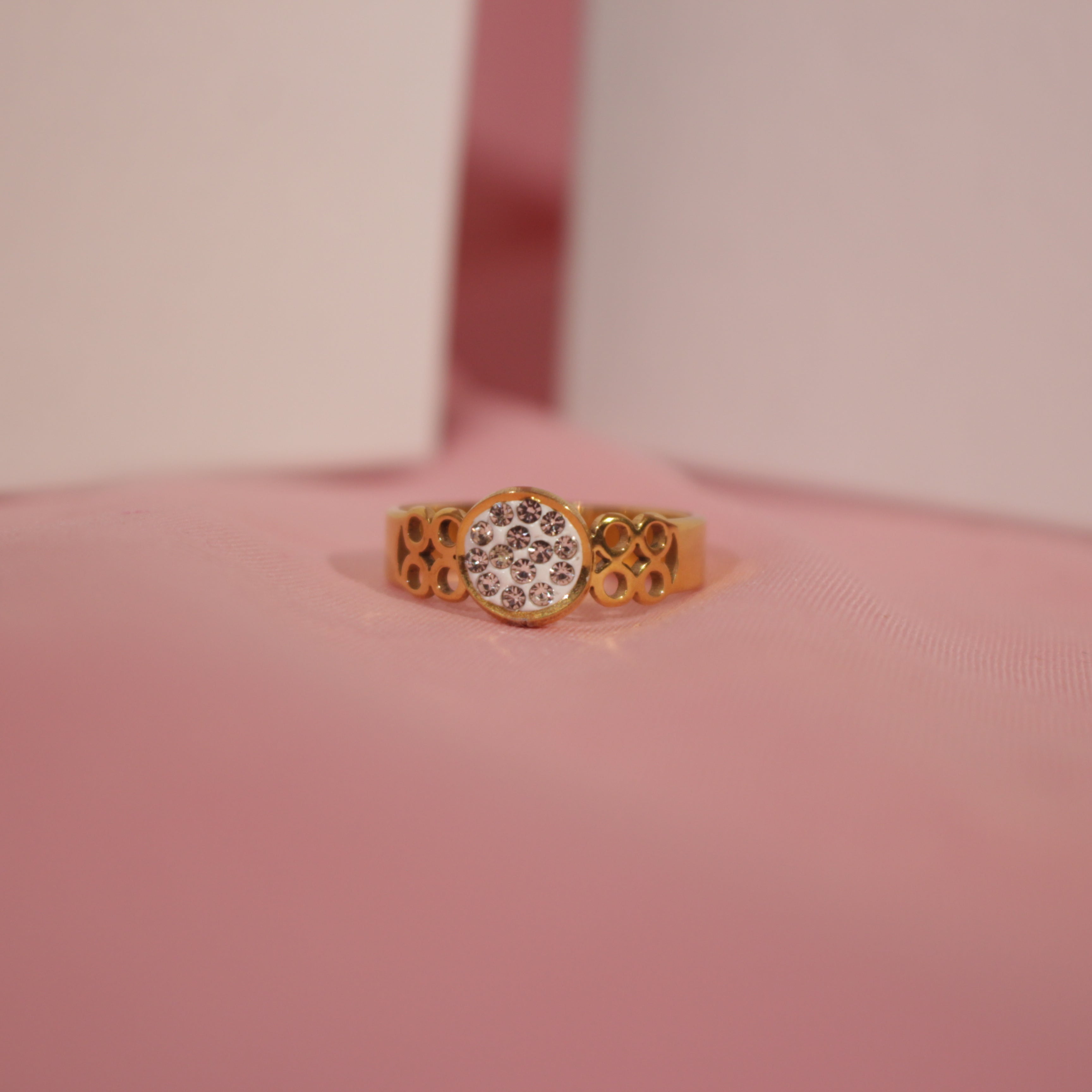 Gold Halo Ring Stainless Steel with Clear Crystals