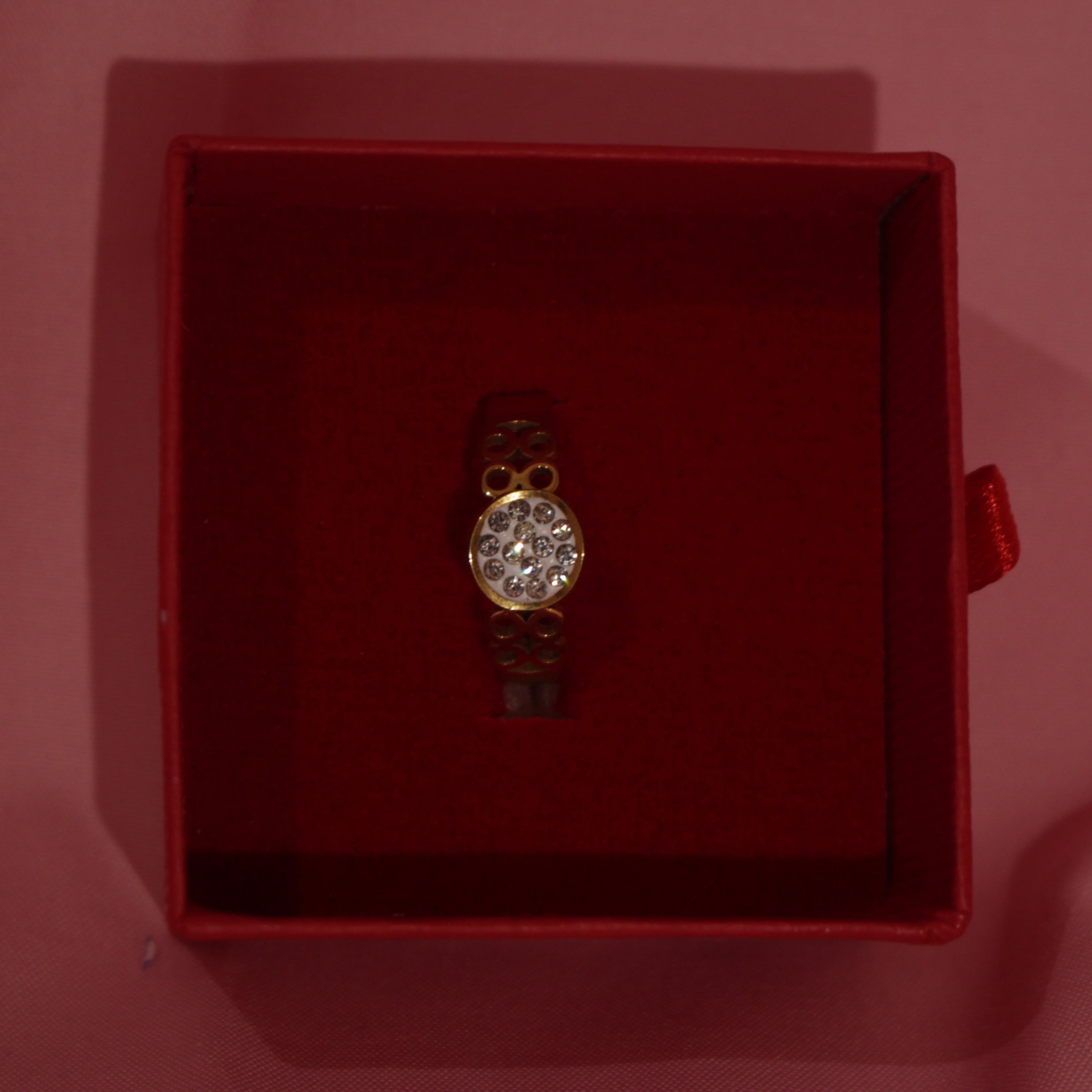 Gold Halo Ring Stainless Steel with Clear Crystals