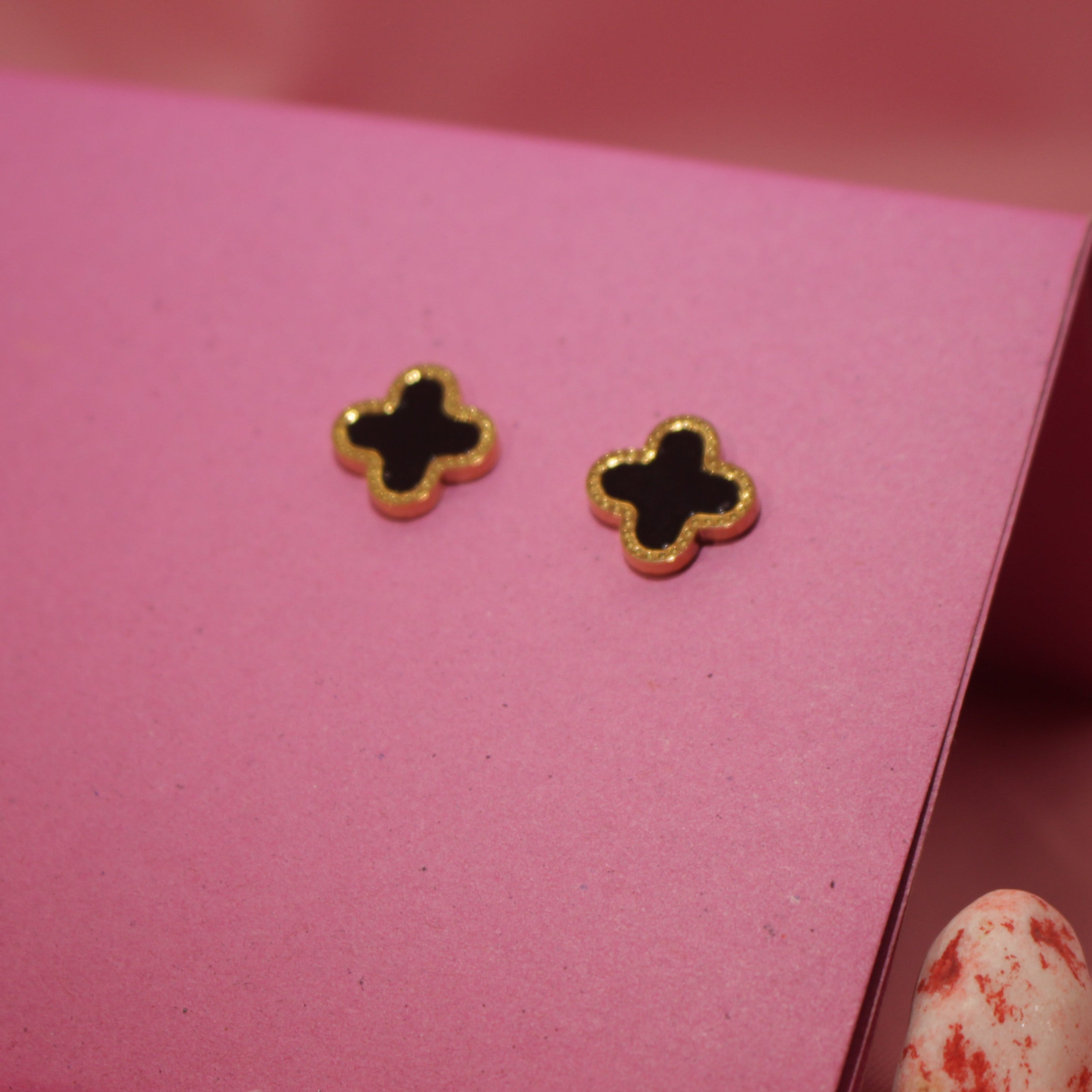 Luxury Clover Stud Earrings Black Enamel Stainless Steel