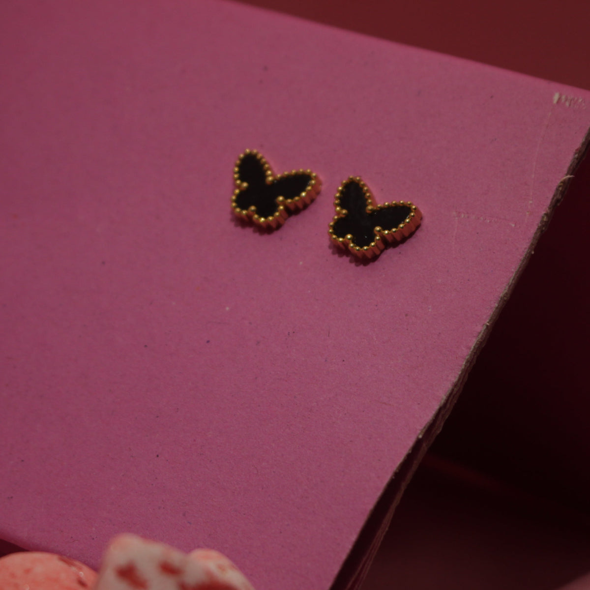 Black Butterfly Stud Earrings Stainless Steel with Enamel Finish