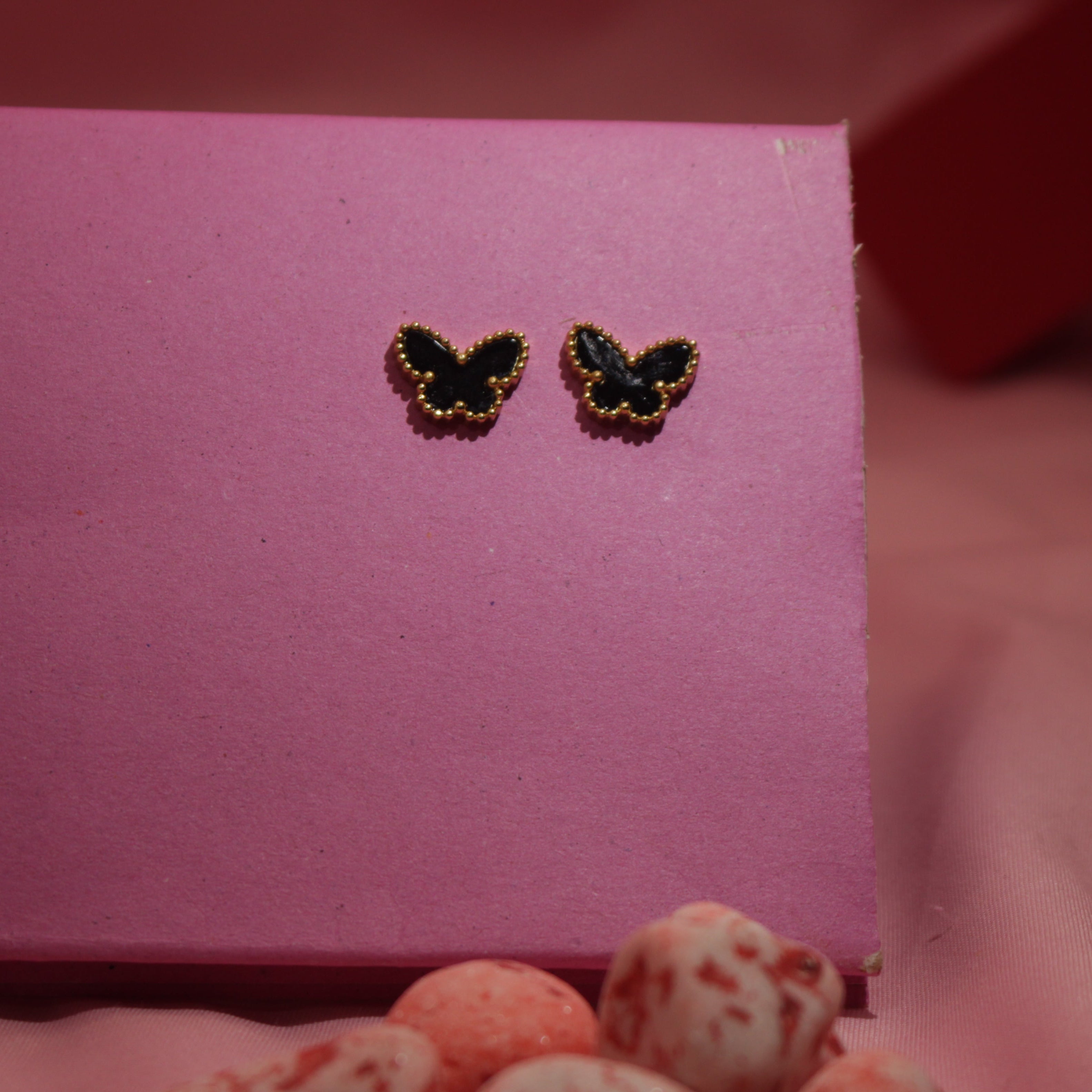 Black Butterfly Stud Earrings Stainless Steel with Enamel Finish