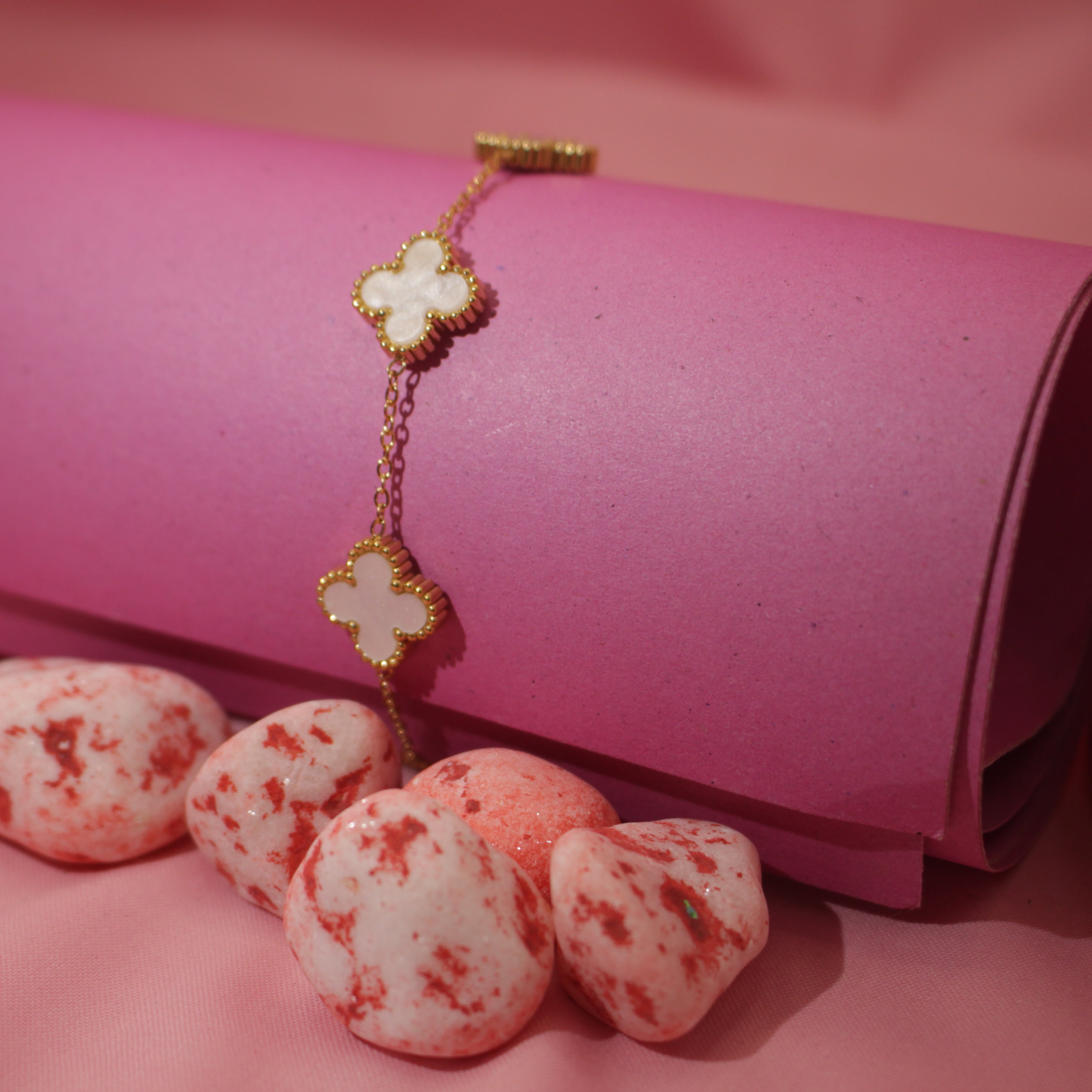 Stainless Steel Clover Charm Bracelet in Gold Finish