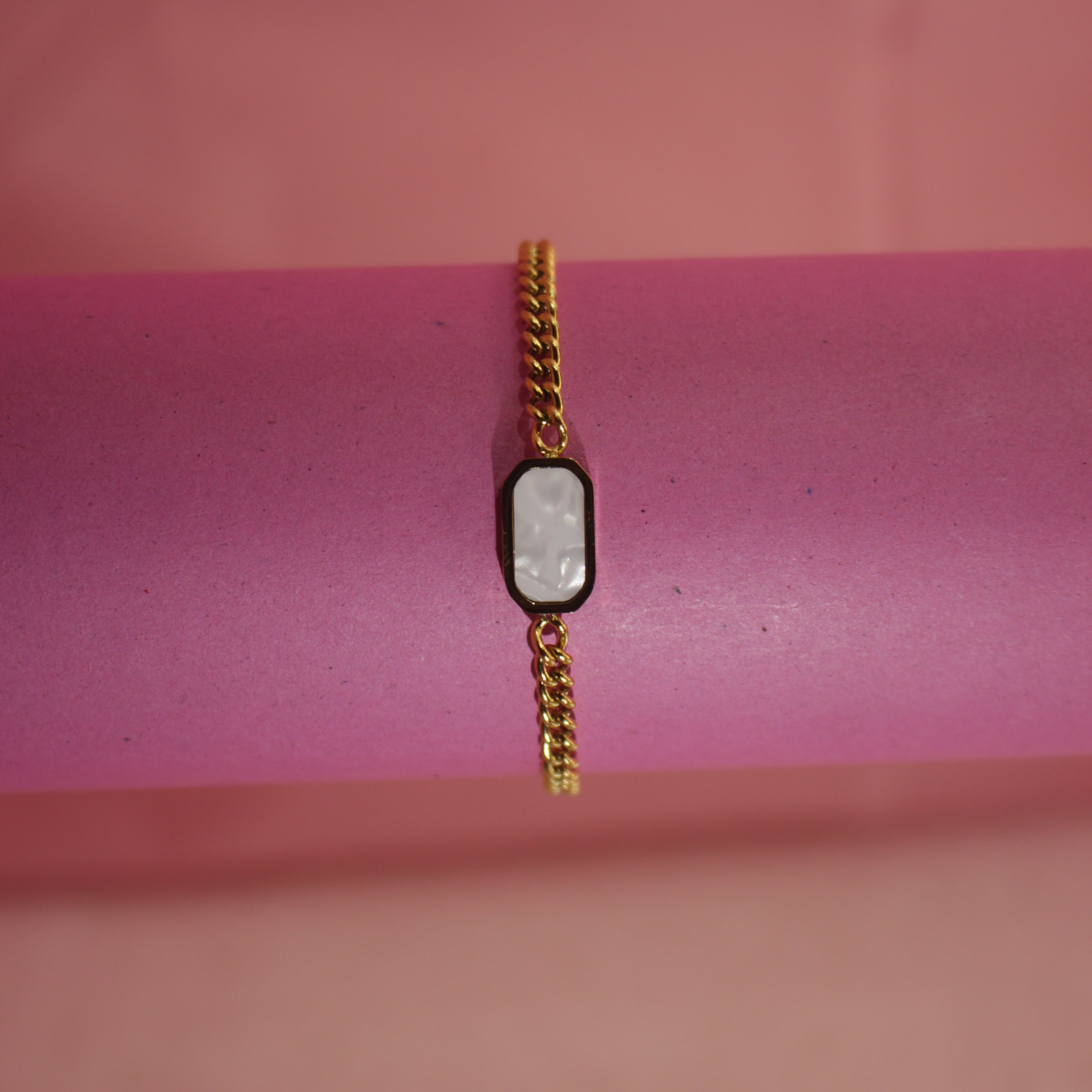 Stainless Steel Gold Bracelet with White Stone