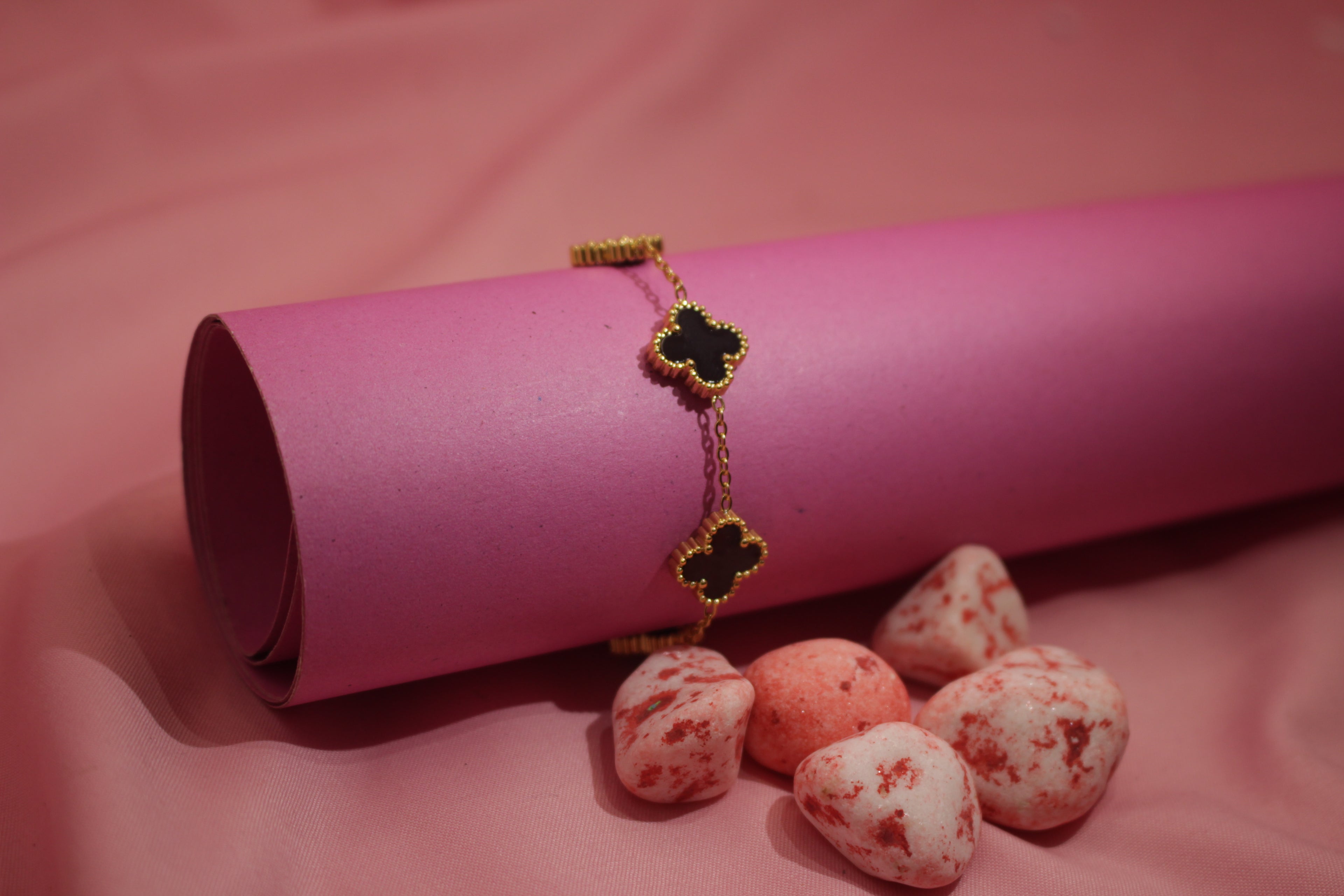 Stainless Steel Clover Charm Bracelet in Gold Finish