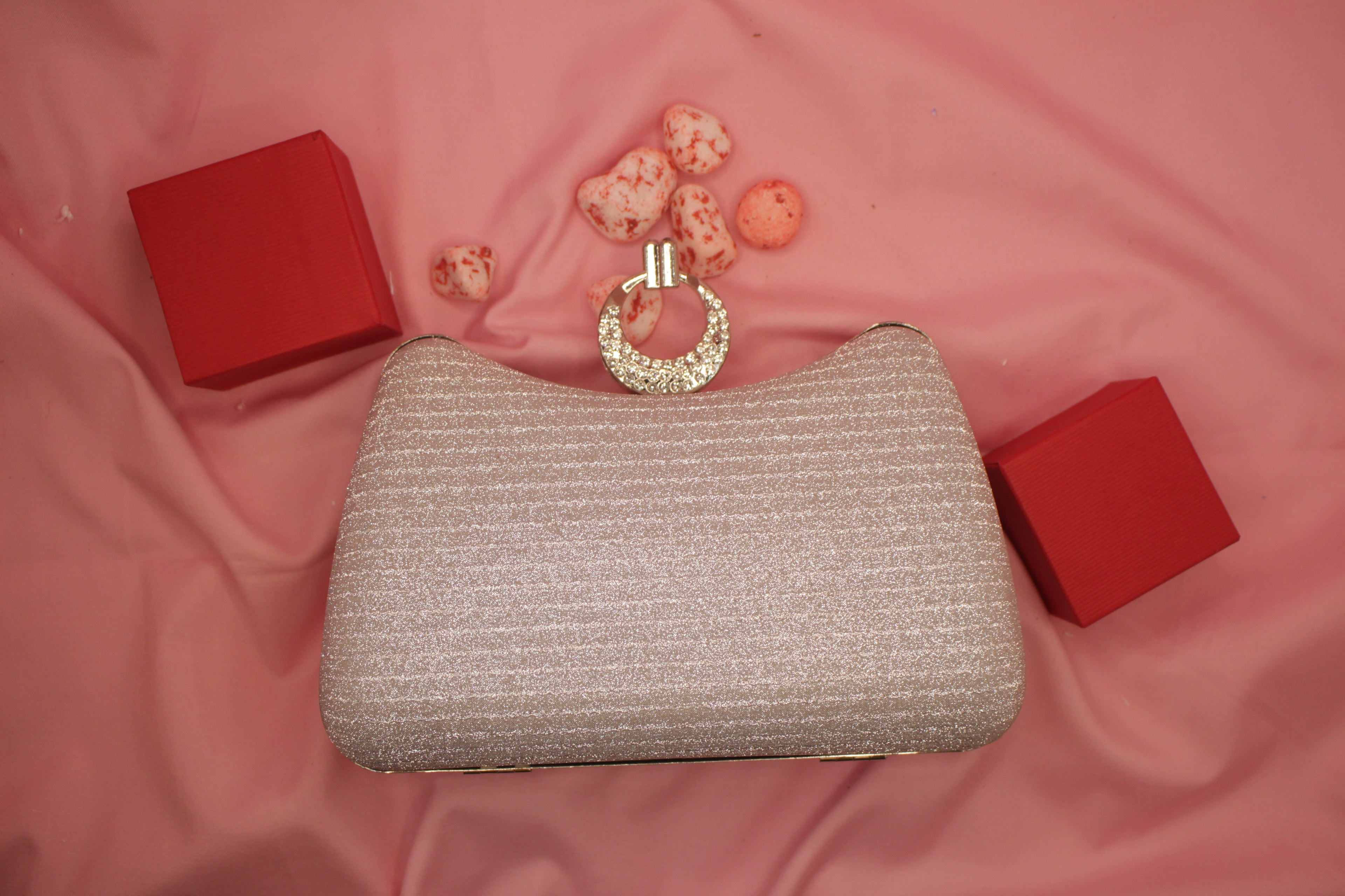 Crystal Ring Clasp Glitter Clutch Elegant Evening Handbag