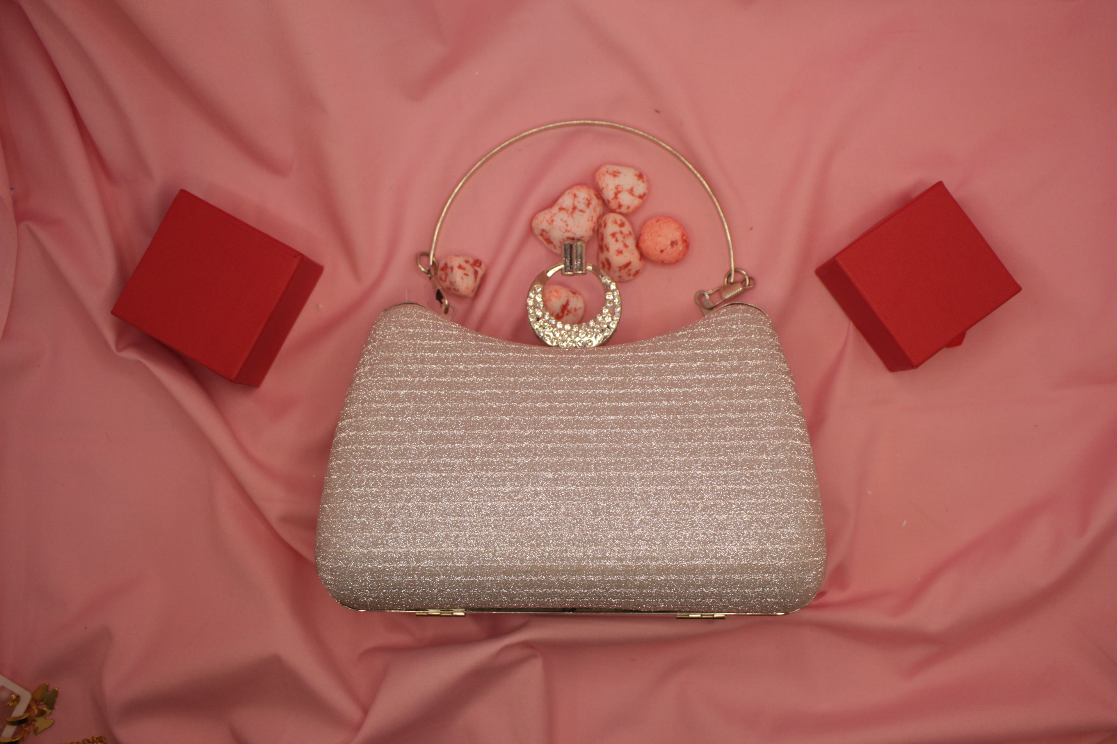 Crystal Ring Clasp Glitter Clutch Elegant Evening Handbag