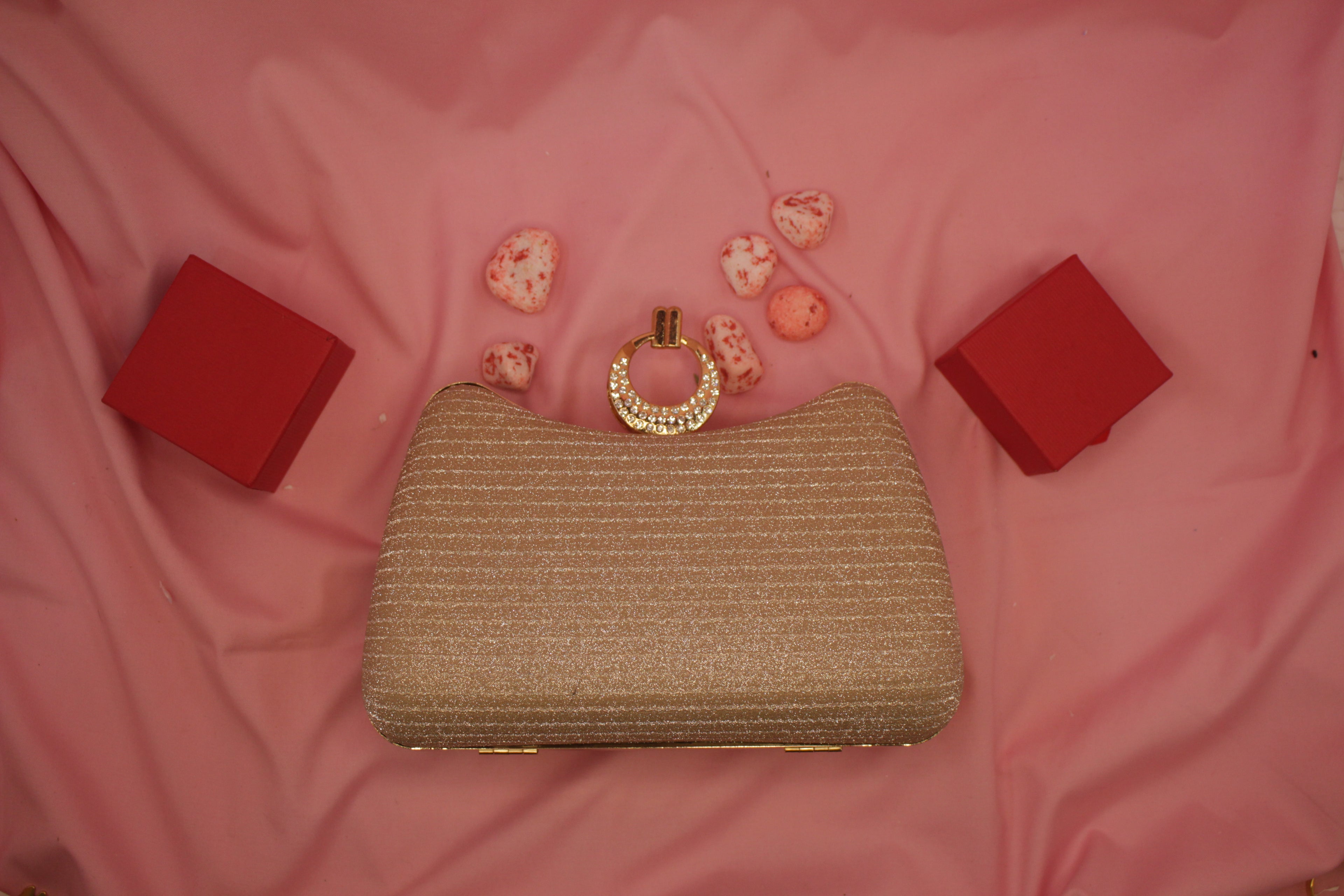 Crystal Ring Clasp Glitter Clutch Elegant Evening Handbag