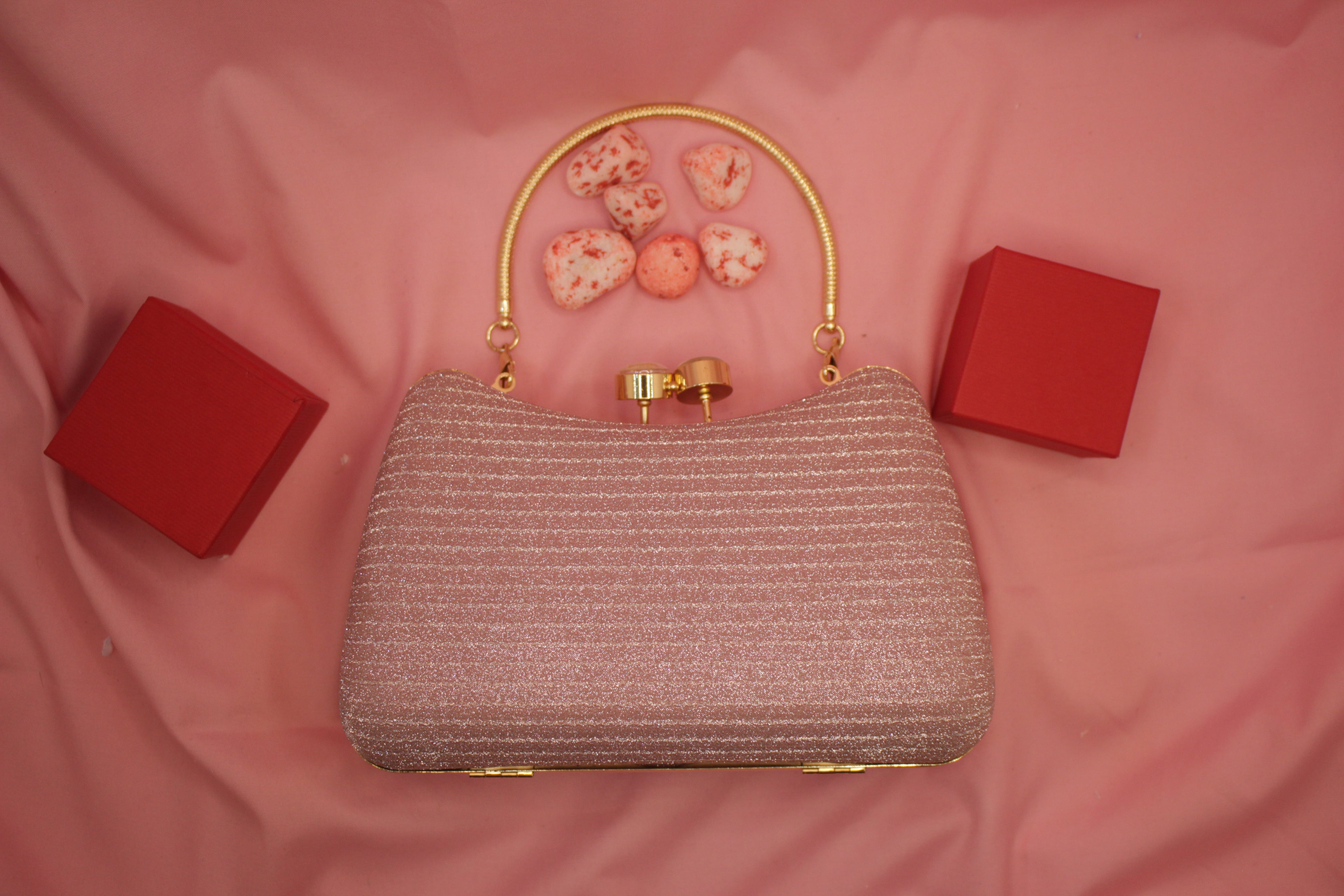 Crystal Ring Clasp Glitter Clutch Elegant Evening Handbag