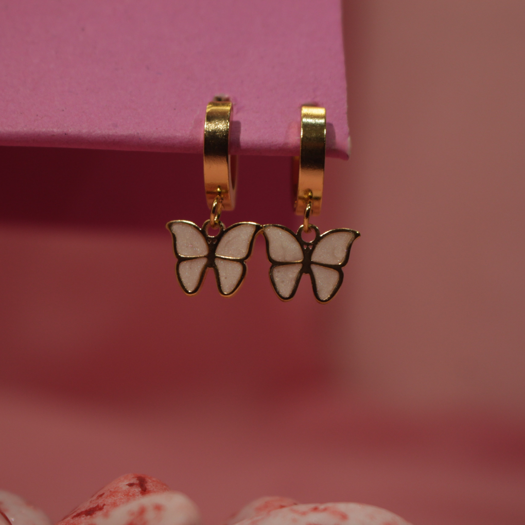 Gold Plated Butterfly Hoop Earrings – Enamel Finish