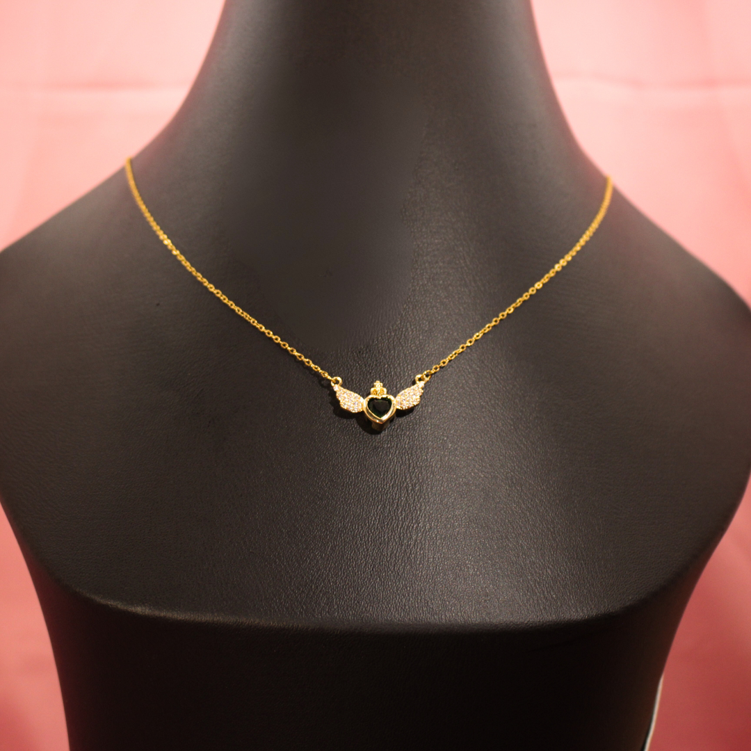 Emerald Winged Embrace Pendent Gold-Plated Elegance