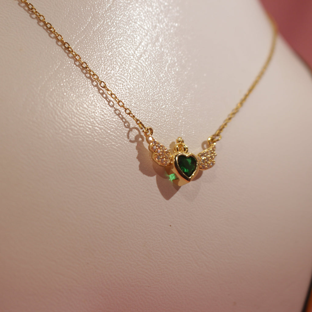 Emerald Winged Embrace Pendent Gold-Plated Elegance