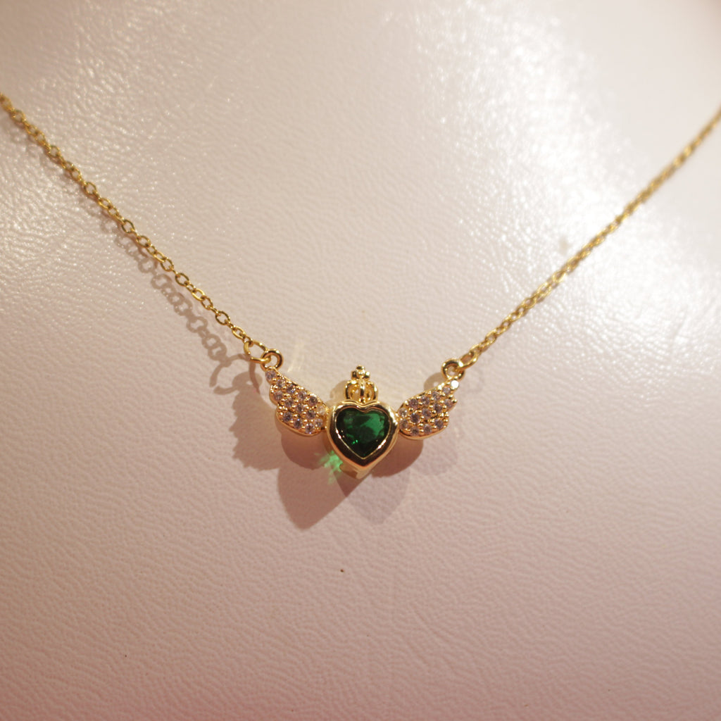 Emerald Winged Embrace Pendent Gold-Plated Elegance