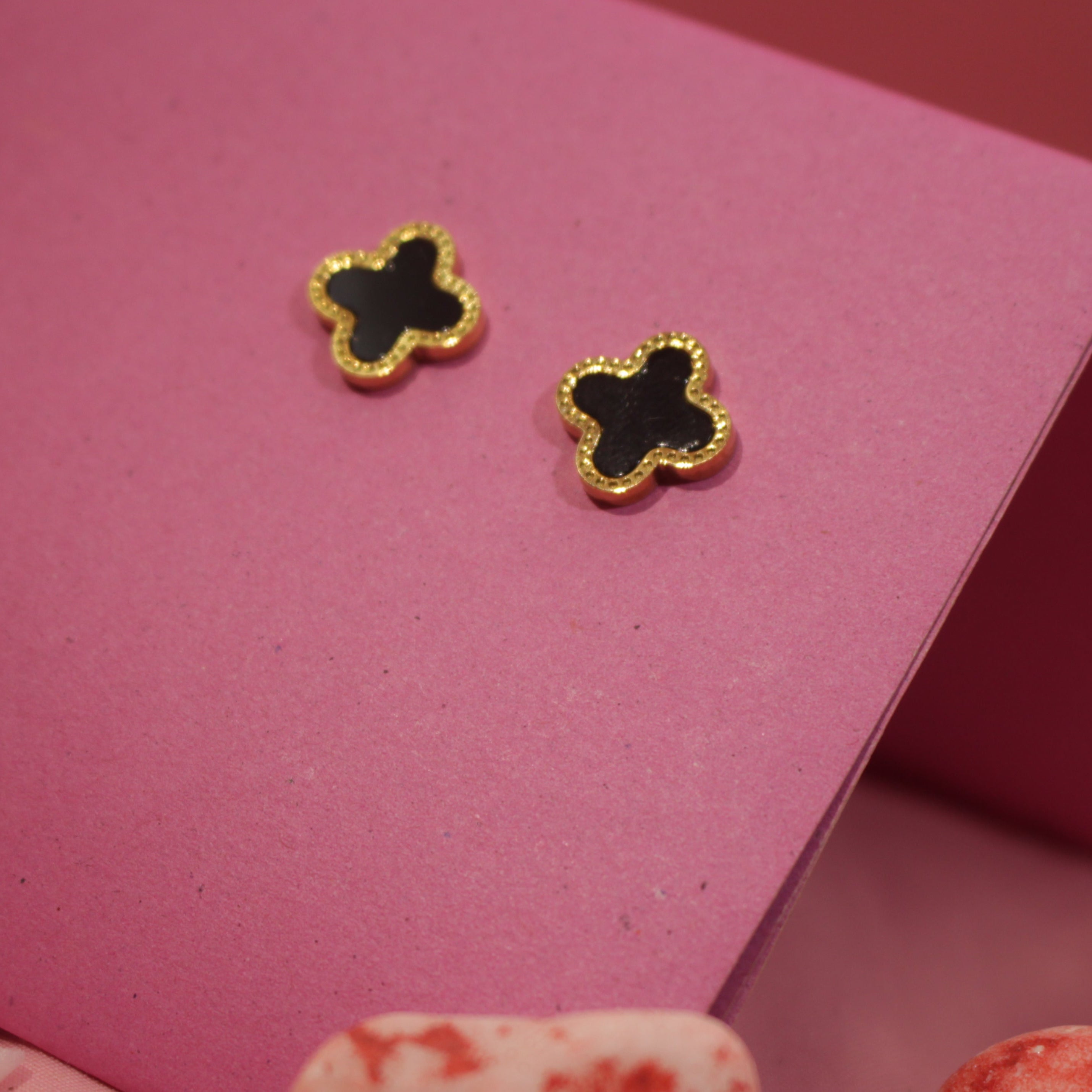Luxury Clover Stud Earrings Black Enamel Stainless Steel
