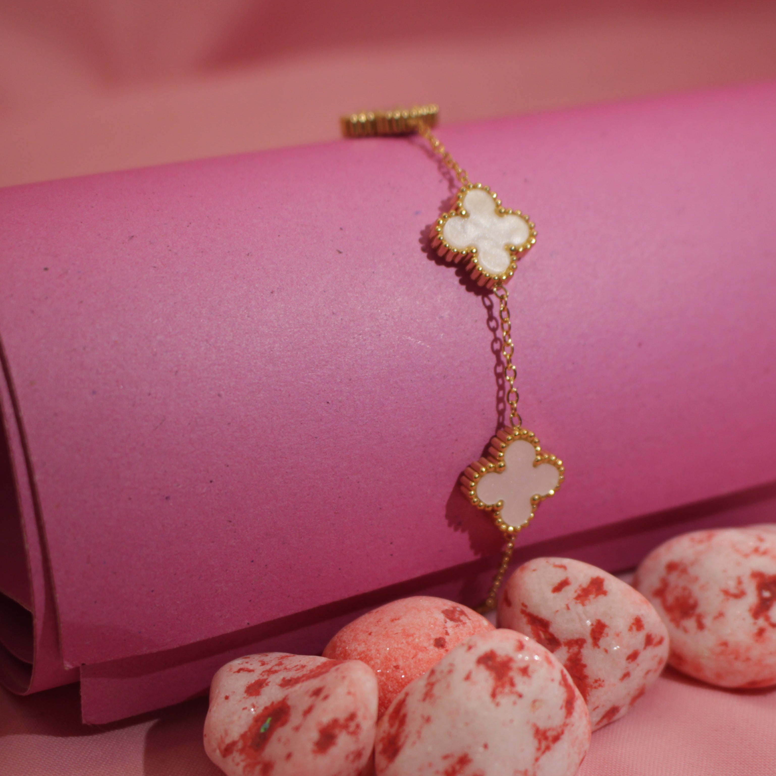 Stainless Steel Clover Charm Bracelet in Gold Finish