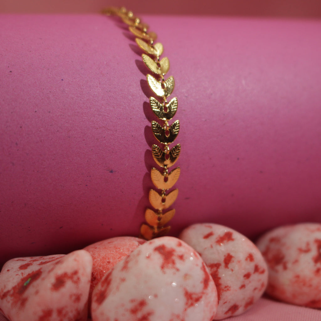 Stainless Steel Gold Leaf Chain Bracelet