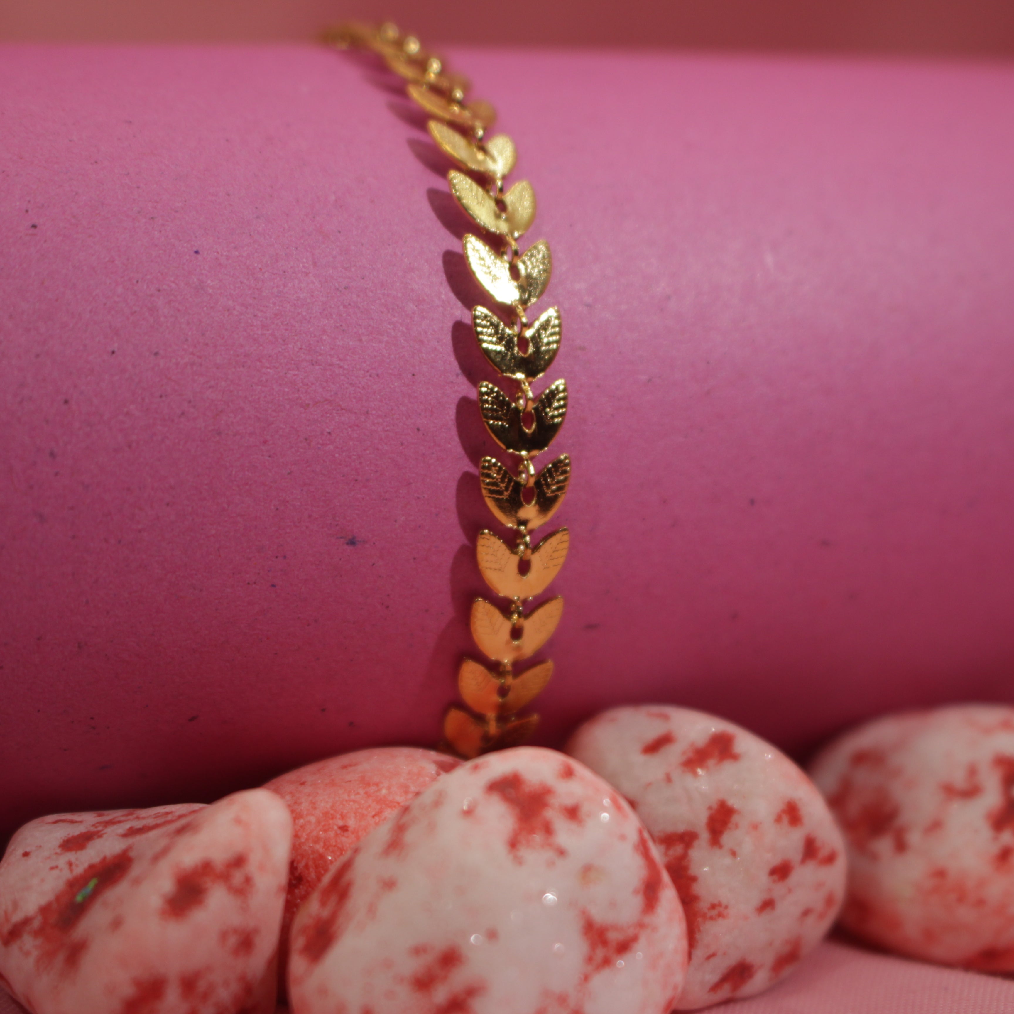 Stainless Steel Gold Leaf Chain Bracelet