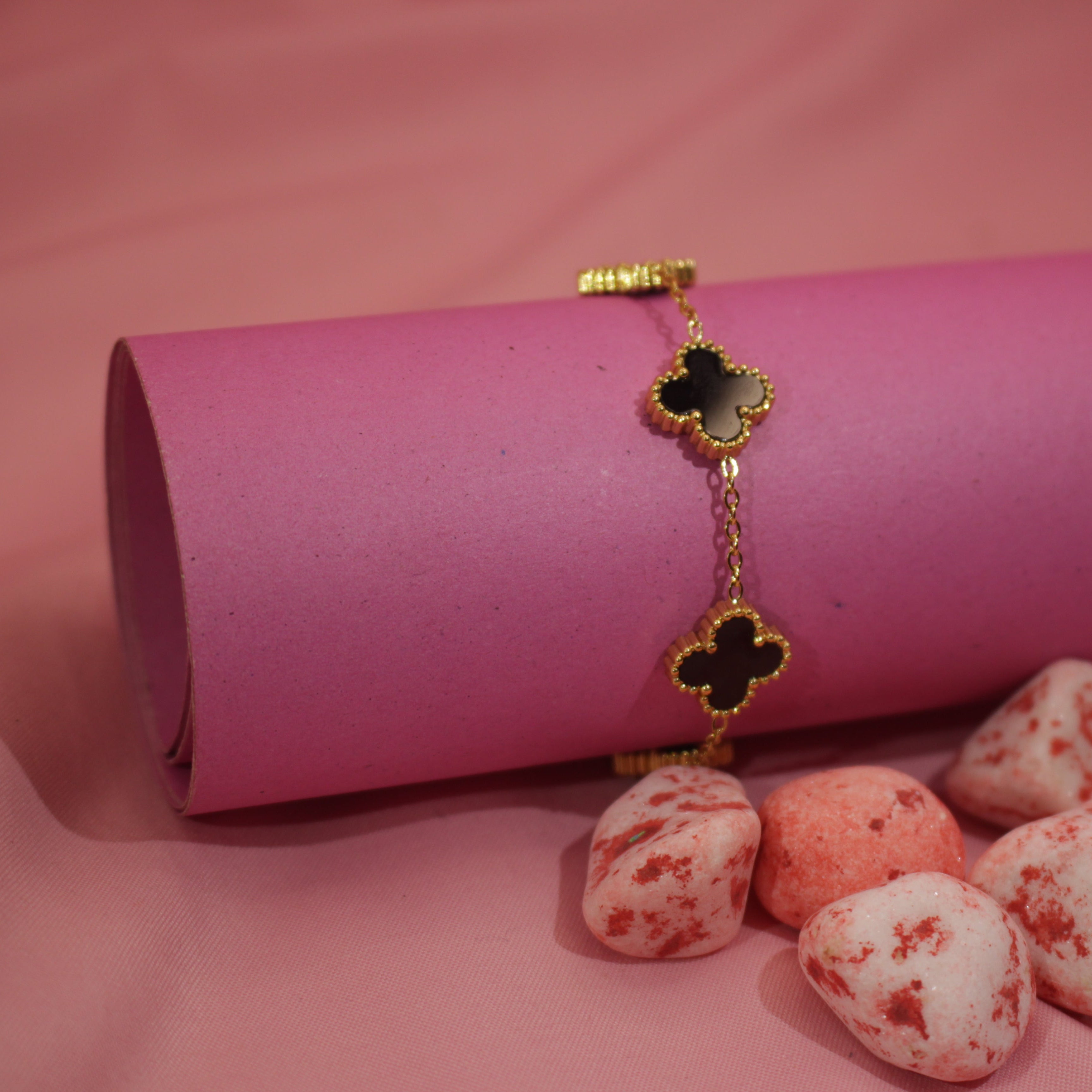 Stainless Steel Clover Charm Bracelet in Gold Finish