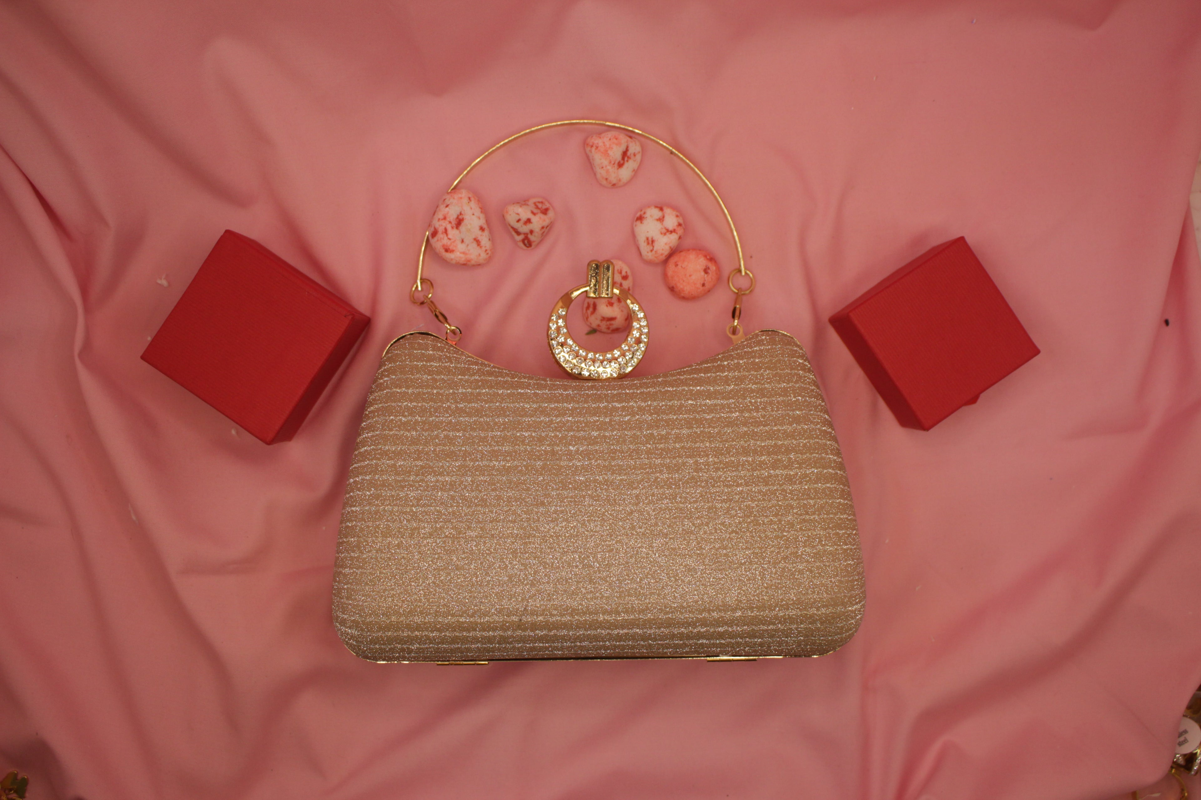 Crystal Ring Clasp Glitter Clutch Elegant Evening Handbag