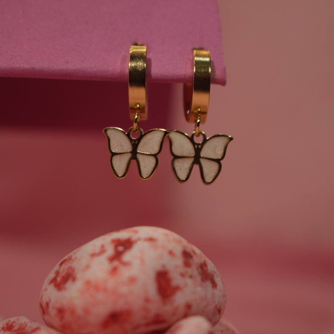 Gold Plated Butterfly Hoop Earrings – Enamel Finish
